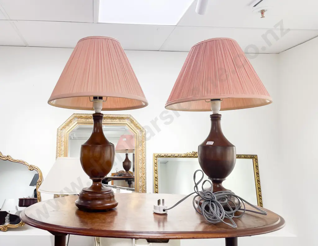 Pair of Turned Wood Table Lamps Image 1++