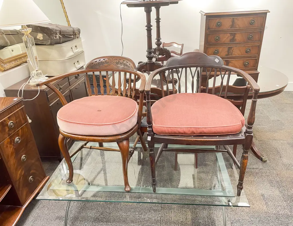 Near Pair of Stick Back Tub Chairs Image 1++