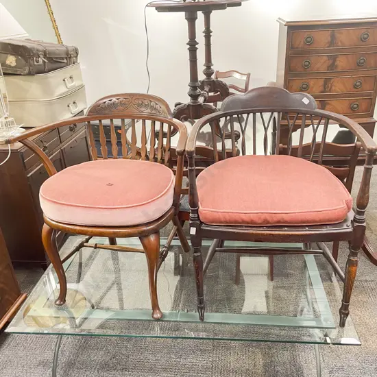 Near Pair of Stick Back Tub Chairs