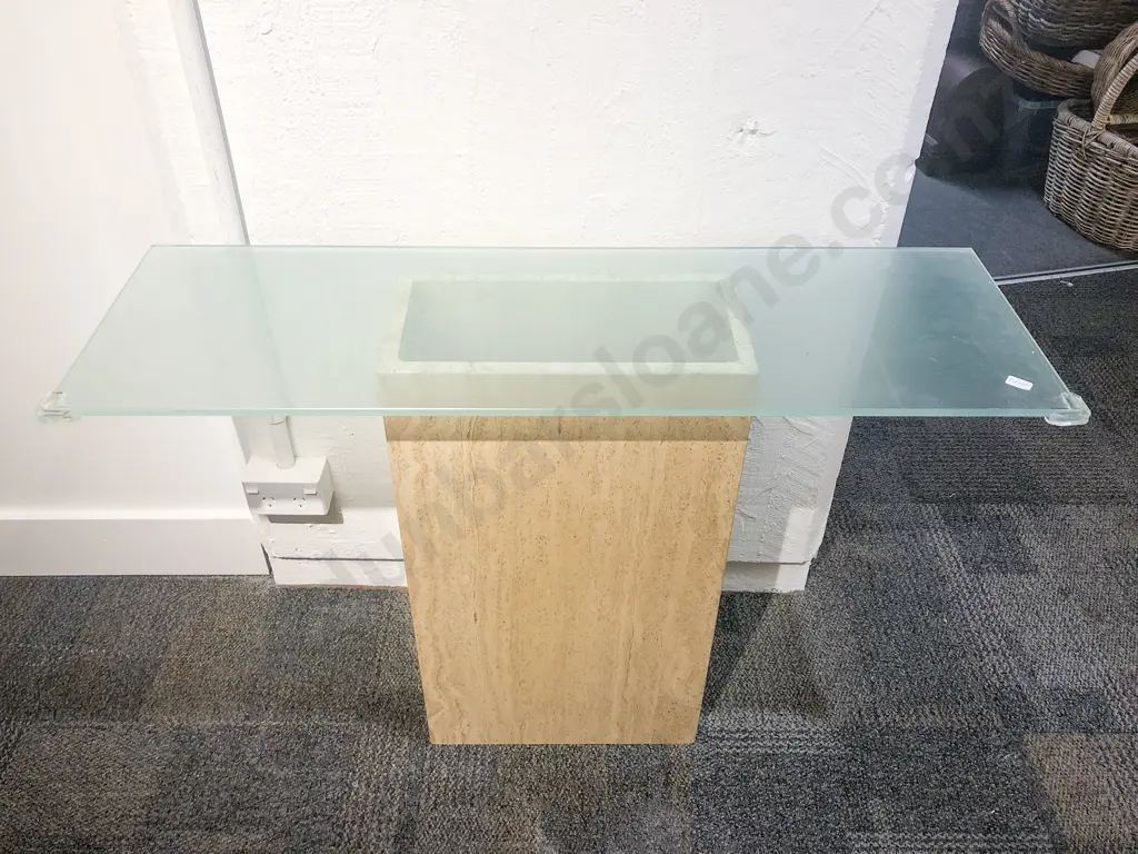 Glass Top Marble Based Console Table Image 1++