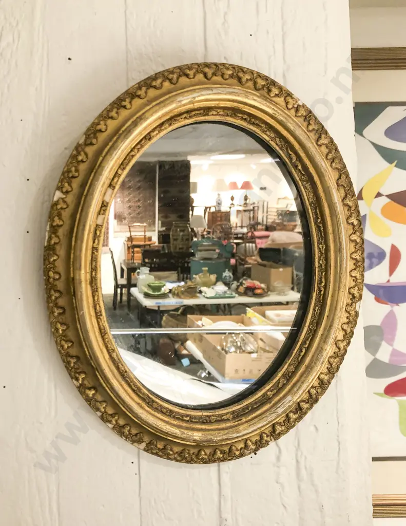 Small Gilt Framed Oval Wall Mirror Image 1++