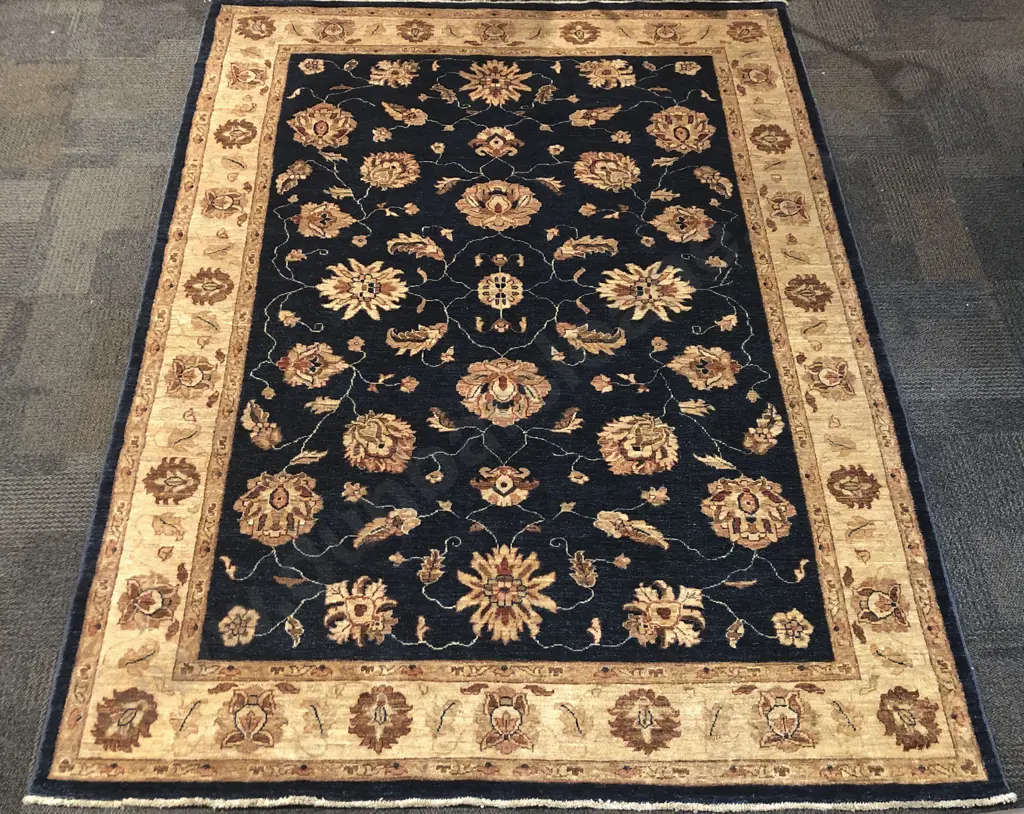 Large Woollen Floor Rug with All Over Floral Motif on Blue Ground Image 1++