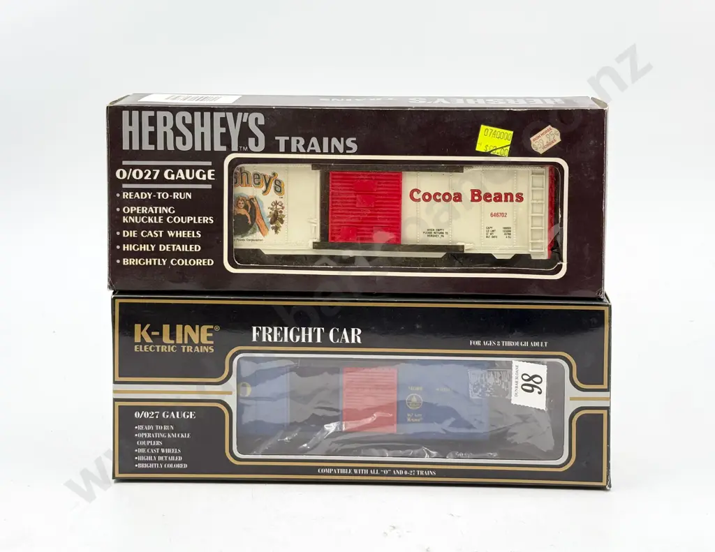 K-Line Electric Trains O Gauge Boxed Hershey's Box Car and B&O Box Car Image 1++
