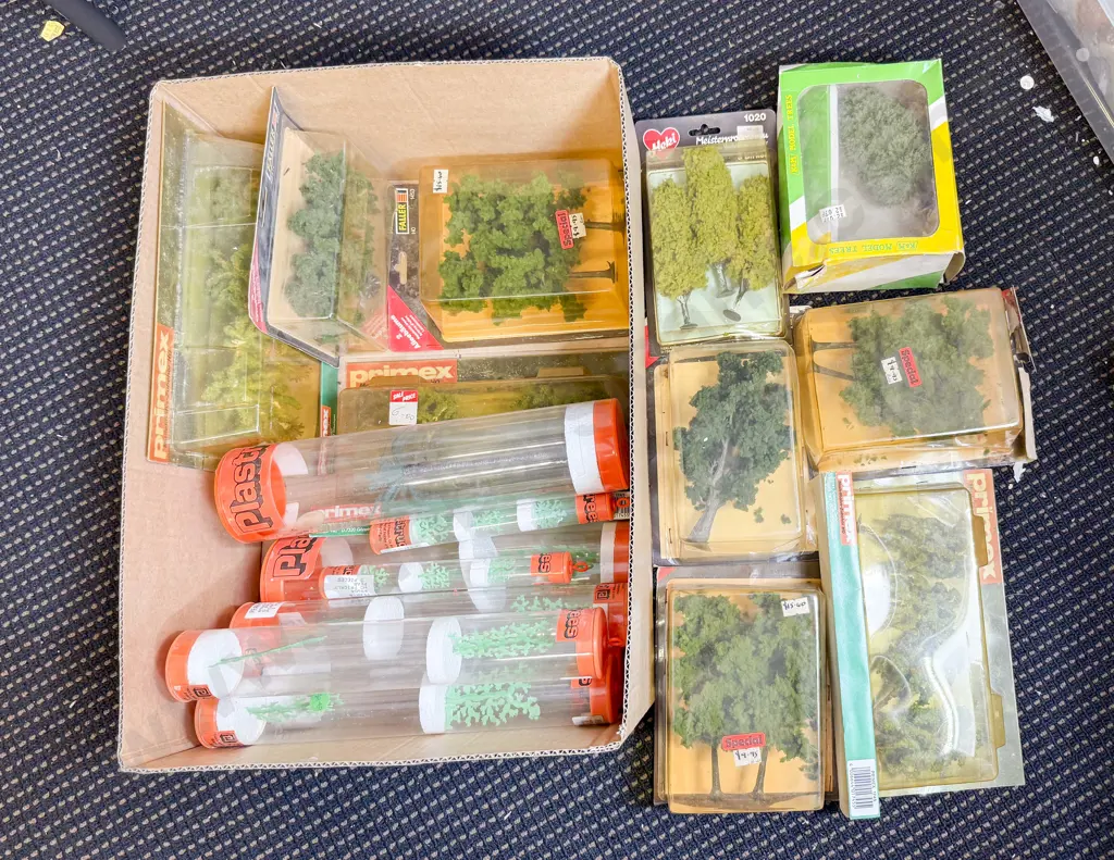 Qty Boxed Assorted Flock and Plastic Trees Image 1++