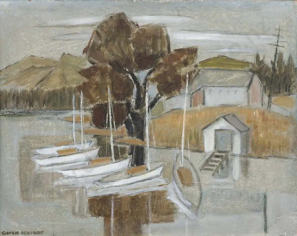 Gwen Knight (1888 - 1974) - Coastal Landscape With Boats Image 1++