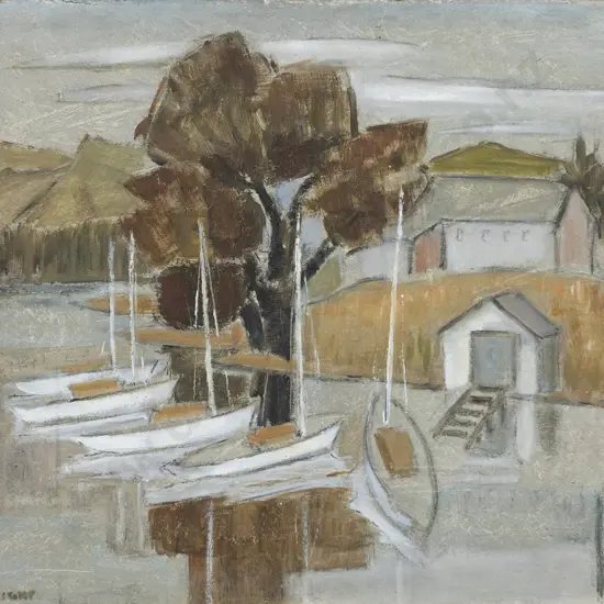 Gwen Knight (1888 - 1974) - Coastal Landscape With Boats