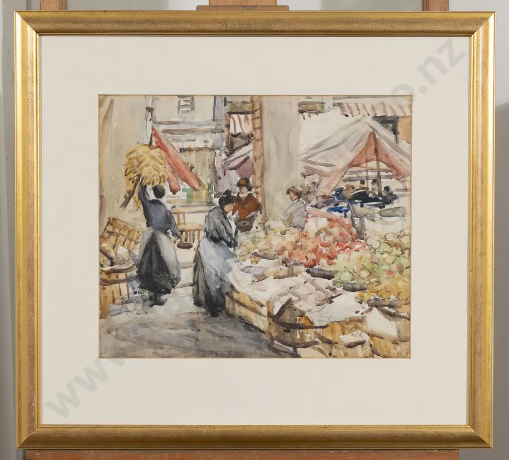 Maude Burge (1865 - 1957) - European Market Scene Image 1++