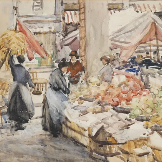 Maude Burge (1865 - 1957) - European Market Scene