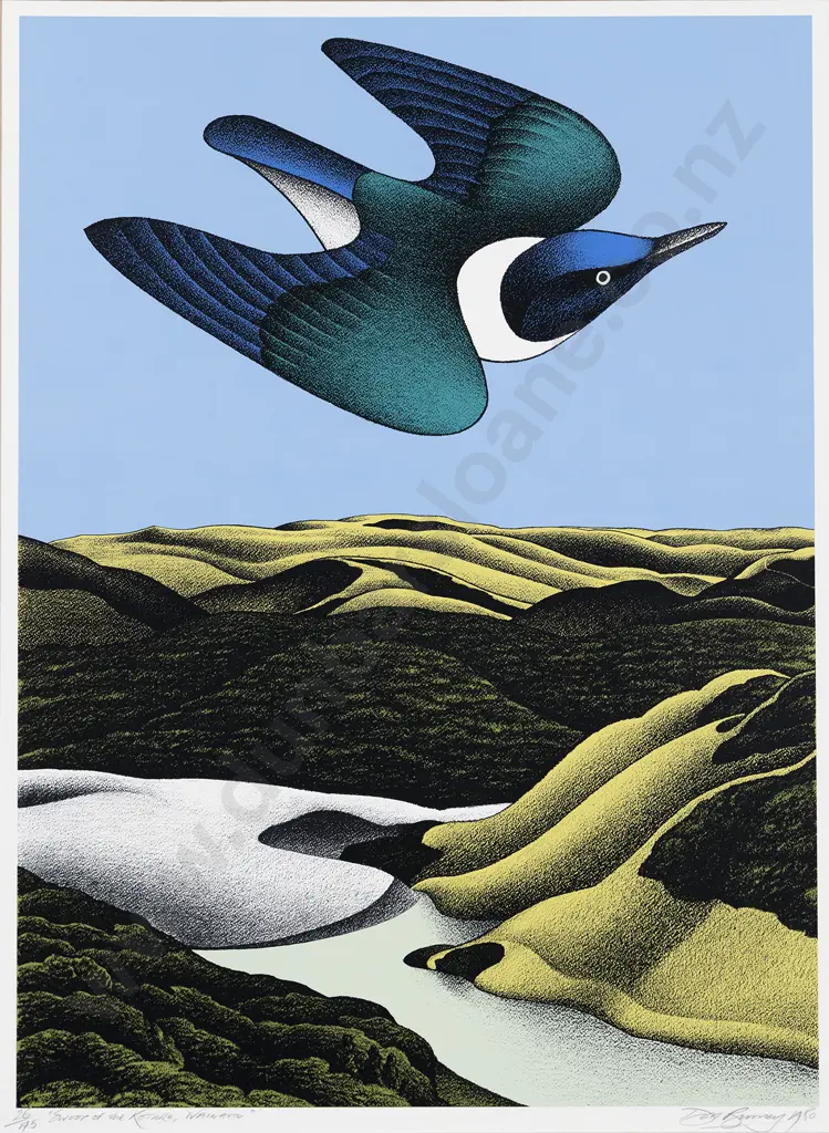 Donald (Don) Binney (1940 - 2012) - Swoop of the Kotare - Waimanu Image 1++