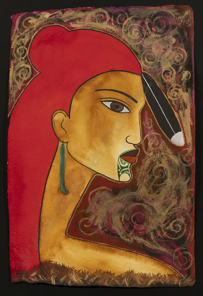 Robyn Kahukiwa (b 1940) - Woman with Huia Feather Image 1++