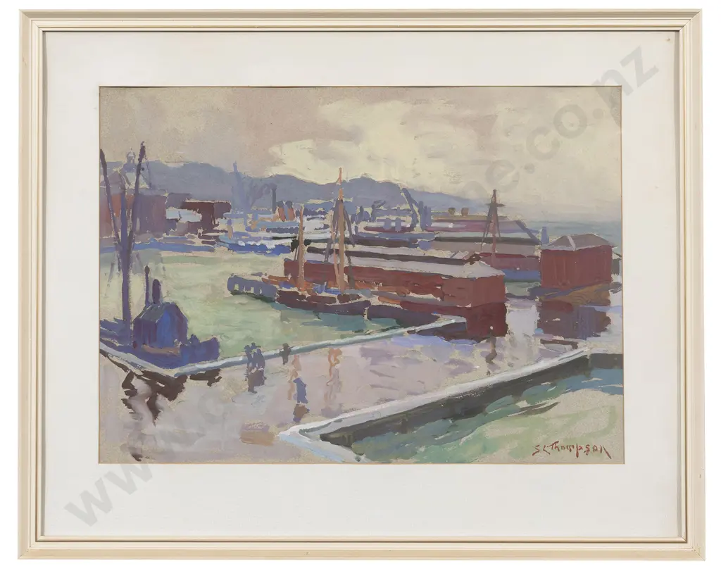Sydney Lough Thompson (1877 - 1973) - Wellington Harbour Rainy Day 1936 Image 1++