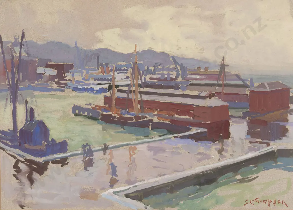 Sydney Lough Thompson (1877 - 1973) - Wellington Harbour Rainy Day 1936 Image 1++
