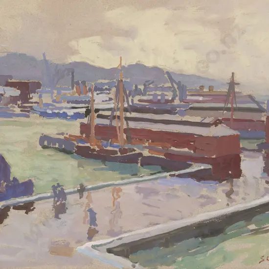 Sydney Lough Thompson (1877 - 1973) - Wellington Harbour Rainy Day 1936