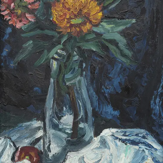 Sam Cairncross (1913 - 1976) - Still Life with Dahlias & Cherries