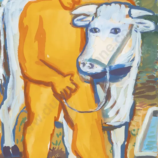 Dick Frizzell (b 1943) - Man and Bull in Landscape