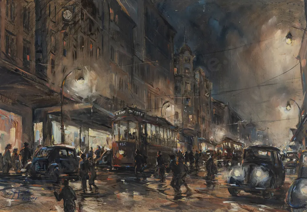 Guy Huze (b 1950) - Evening Street Scene Image 1++