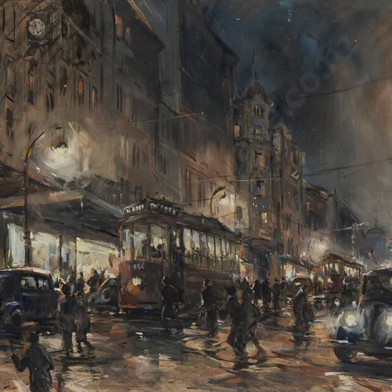Guy Huze (b 1950) - Evening Street Scene