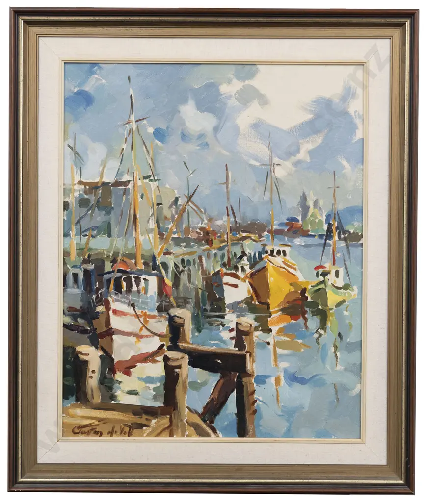Gaston De Vel (1924 - 2010) - Fisherman's Wharf Auckland Image 1++