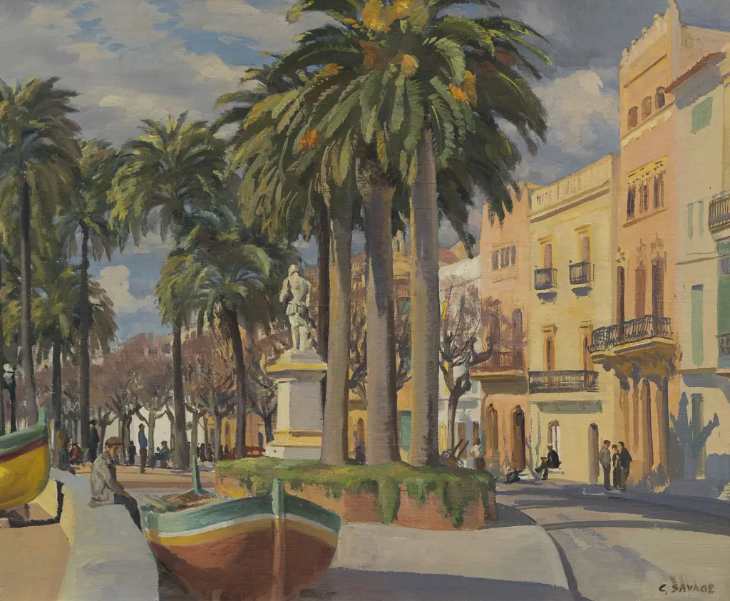 Cedric Savage (1901 - 1969) - Sitges Street Scene Image 1++