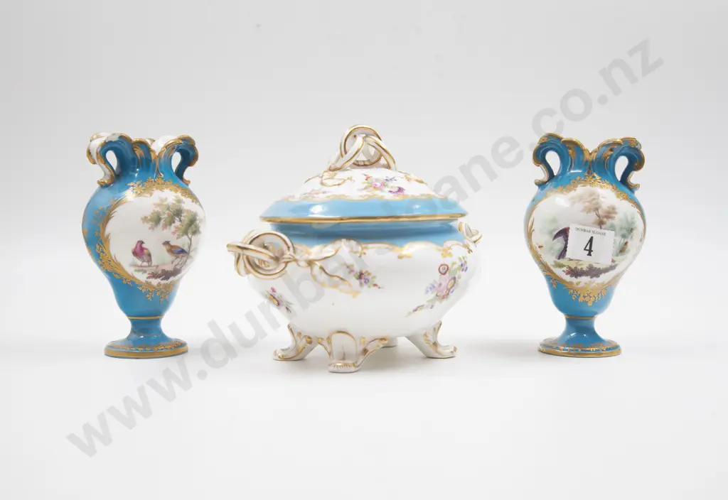 Pair C19th French Posy Vases & Covered Sugar Bowl Image 1++