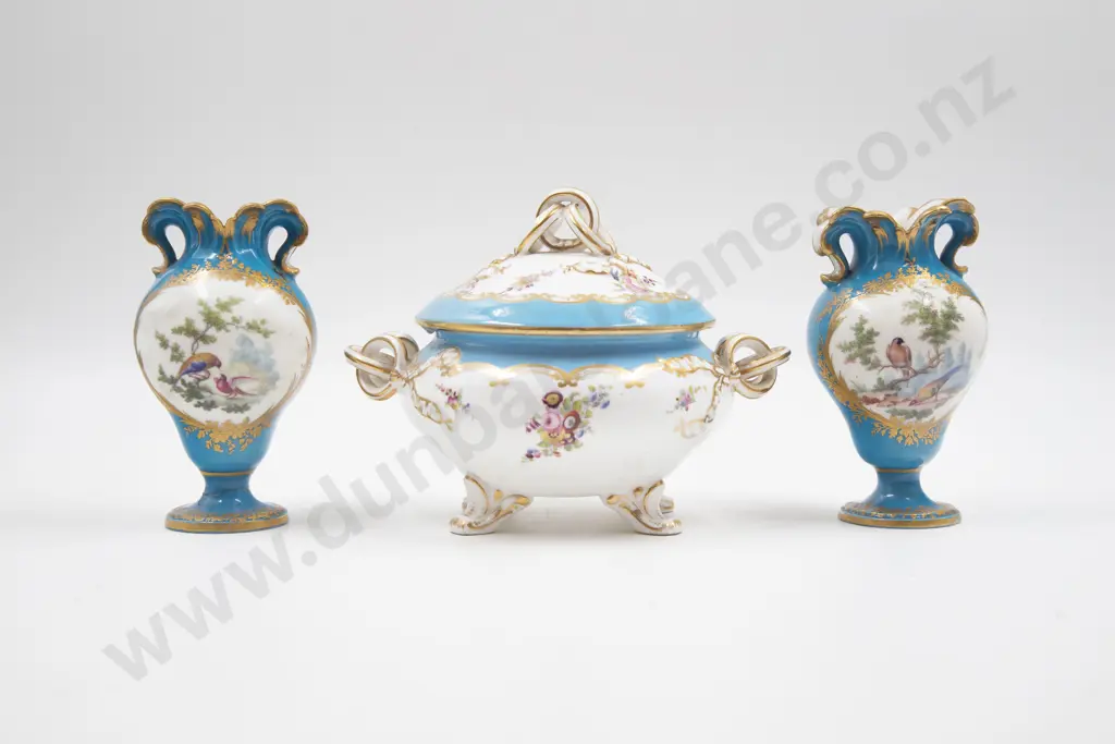 Pair C19th French Posy Vases & Covered Sugar Bowl Image 1++