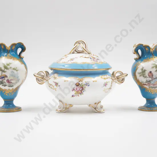 Pair C19th French Posy Vases & Covered Sugar Bowl