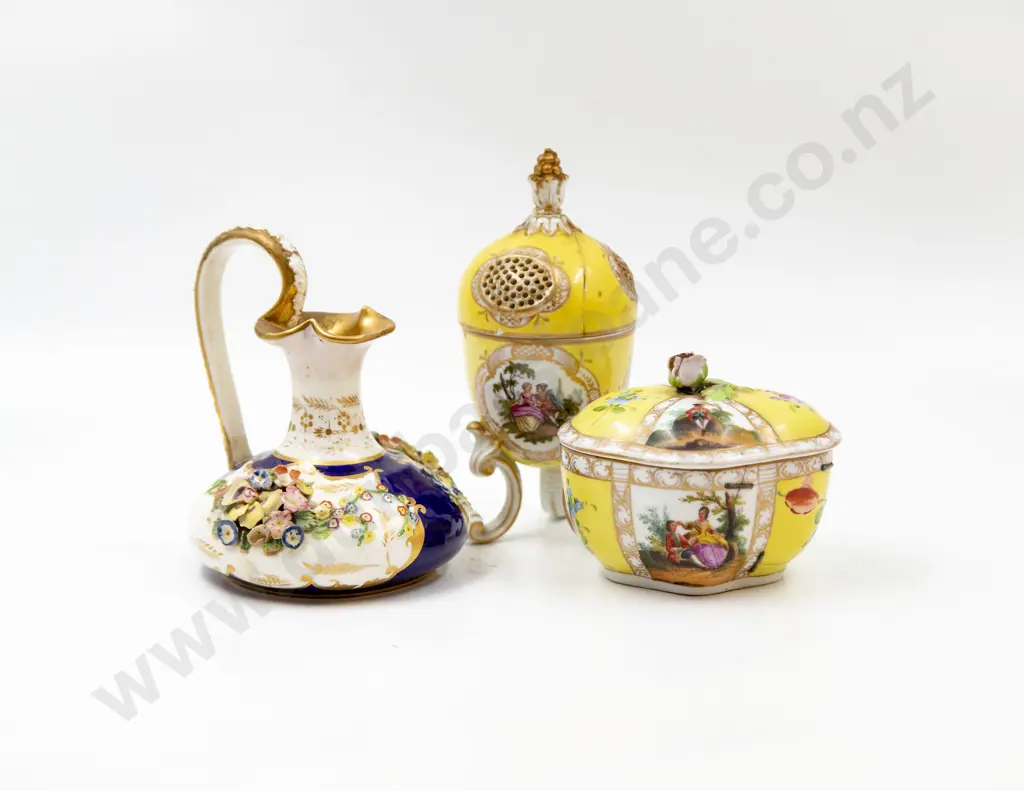 C19th Dresden Bowl & Covered Pot Pourri Image 1++