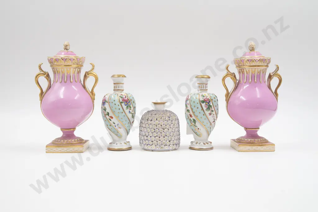 Pair C19th French Un & Covers & Pair Posy Vases & Floral Encrusted Pot Image 1++