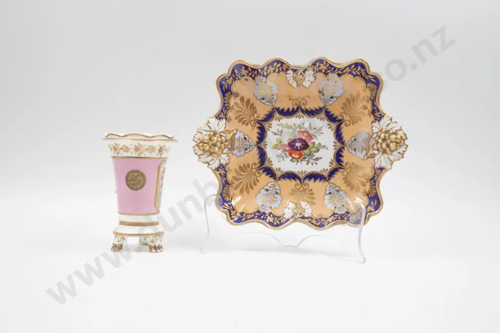 C19th Derby Serving Dish & Posy Vase Image 1++