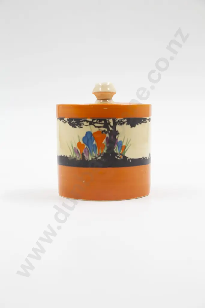 Clarice Cliff Bizarre Crocus Pattern Preserve Pot & Cover Image 1++