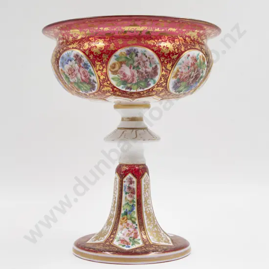 Late C19th Cranberry Overlay White Glass Table Centre Piece