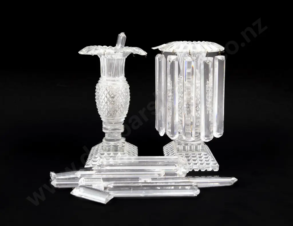 Pair Early Victorian Heavy Cut Glass Lustres (one a/f) Image 1++