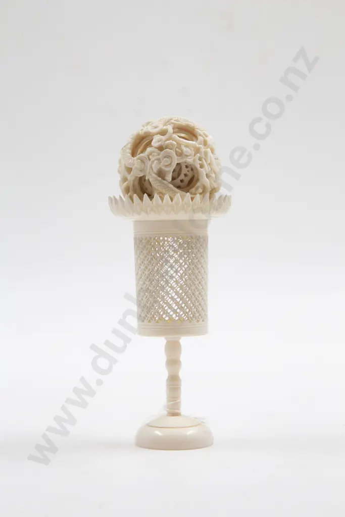 Carved Ivory Puzzle Ball on Stand Image 1++