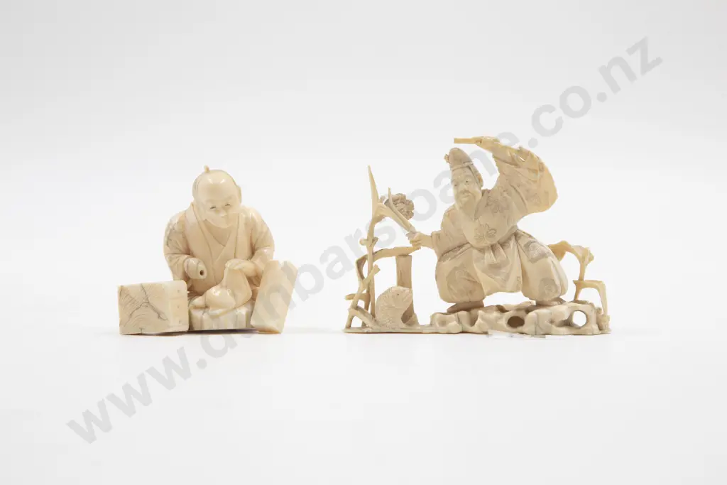 Two Japanese Carved Ivory Okimono Image 1++