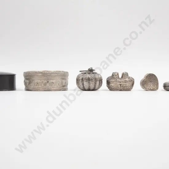 Collection of Four Asian Silver Trinket Boxes Metal Trinket Box & S/P Change Purse