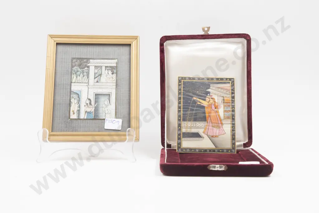 Two Indian Moghul School Miniatures Painted on Buffalo Horn Image 1++
