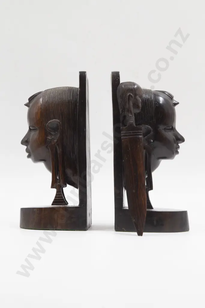 Vintage Rosewood African Carved Bust Bookends & Paper Knife Image 1++