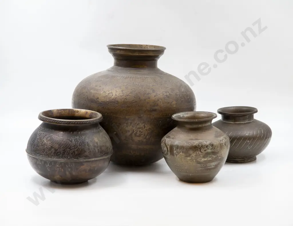 Four Antique Indian Brass Vessels Image 1++