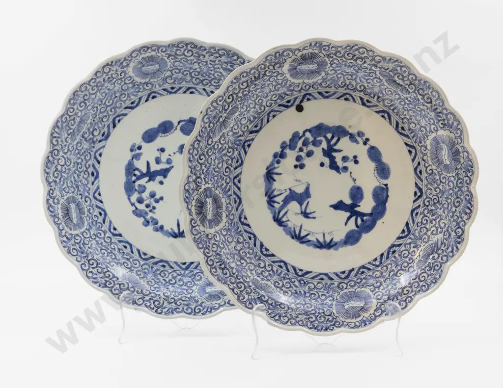 Pair Early C20th Chinese Underglaze Blue Chargers Image 1++