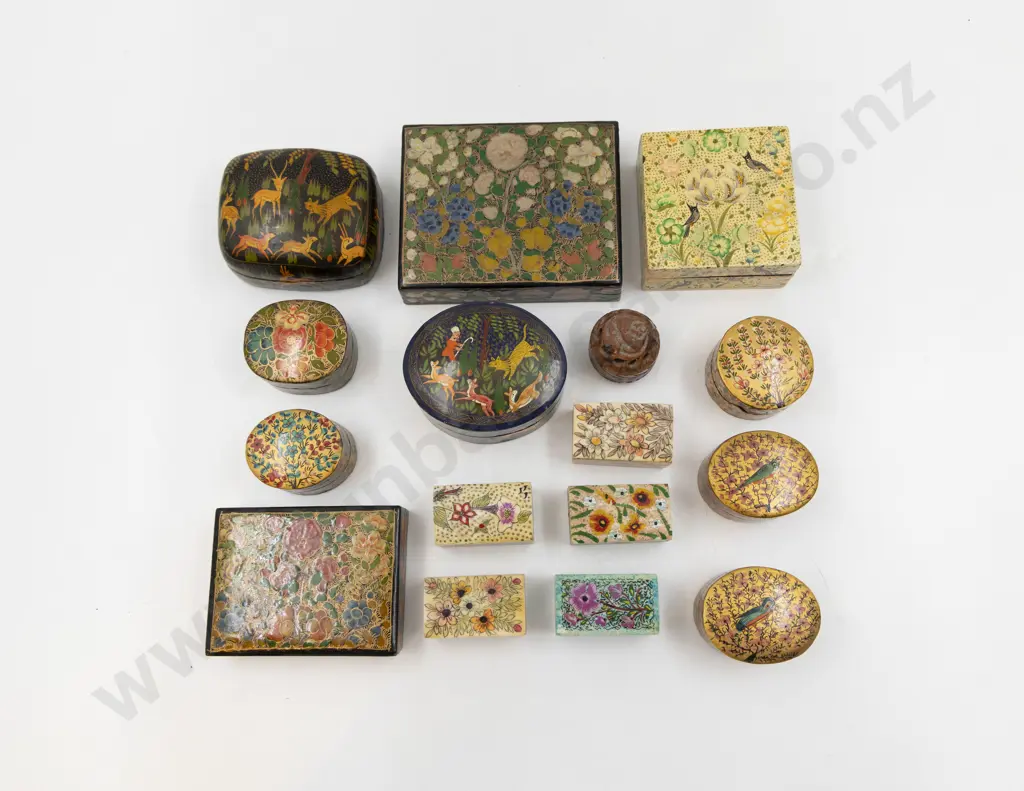 Collection of Indian Lacquered Trinket Boxes & Various Image 1++