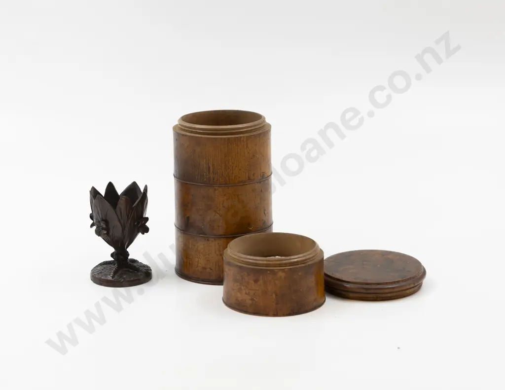 Treen Four Section Vintage Spice Box & Carved Egg Cup Image 1++