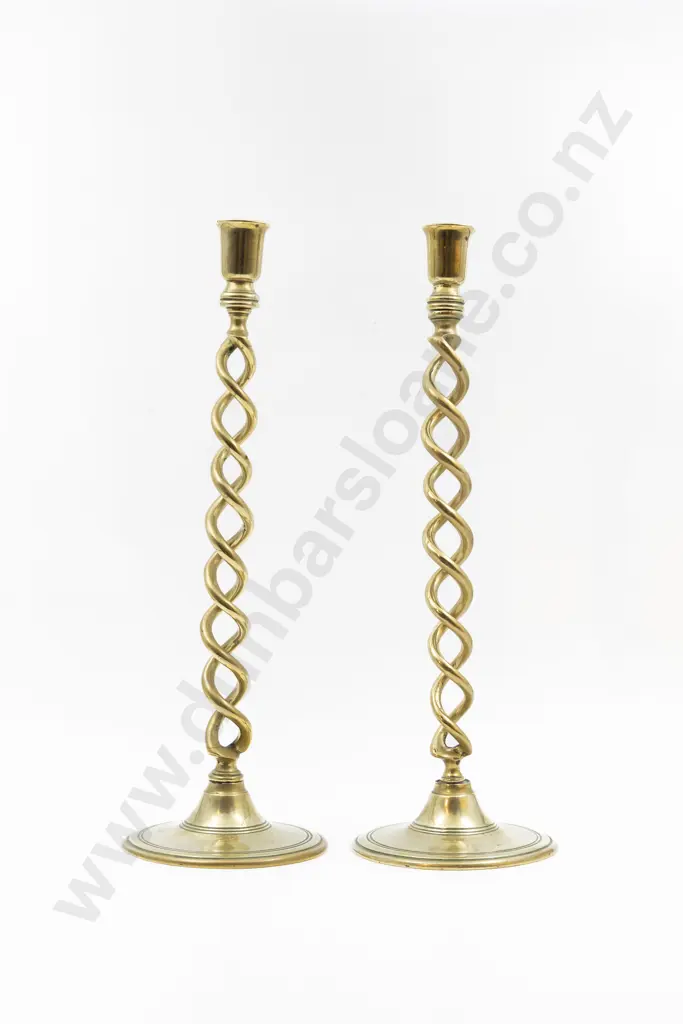 Pair Brass Barley Twist Column Candlesticks Image 1++