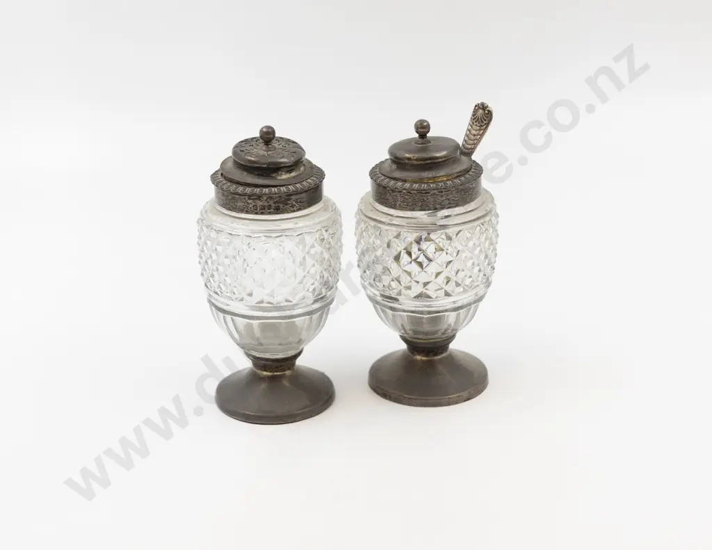 Pair Geo III S/S & Cut Crystal Cruets Image 1++