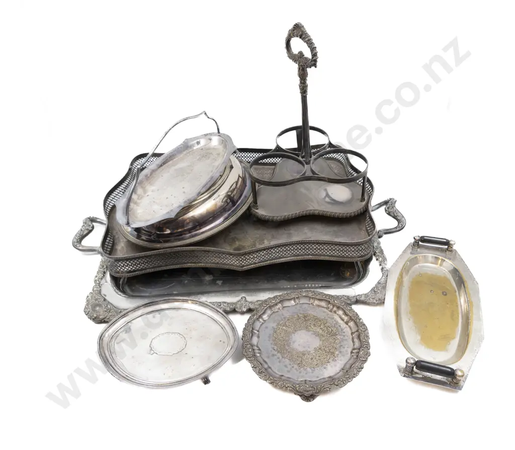 2 S/P Drinks Trays, 3 Division Decanter Stand, Entree Dish, Card Tray, Teapot Stand & 2 Sandwich Trays Image 1++