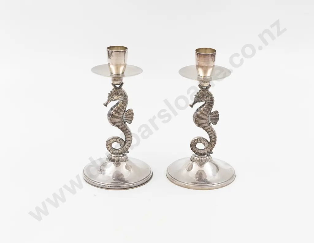 Pair .800 Silver Sea Horse Candlesticks Image 1++
