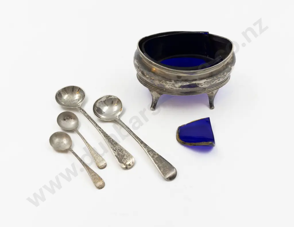 Georgian S/S Salt Pot Two Pair Salt Spoons Image 1++