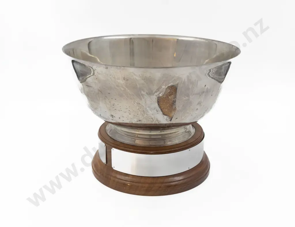 Large S/P Punch Bowl Trophy On NZ Native Wood Base Image 1++