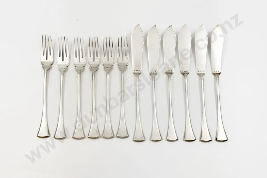 Set Of 6 .800 European Silver Fish Knives & Forks Image 1++