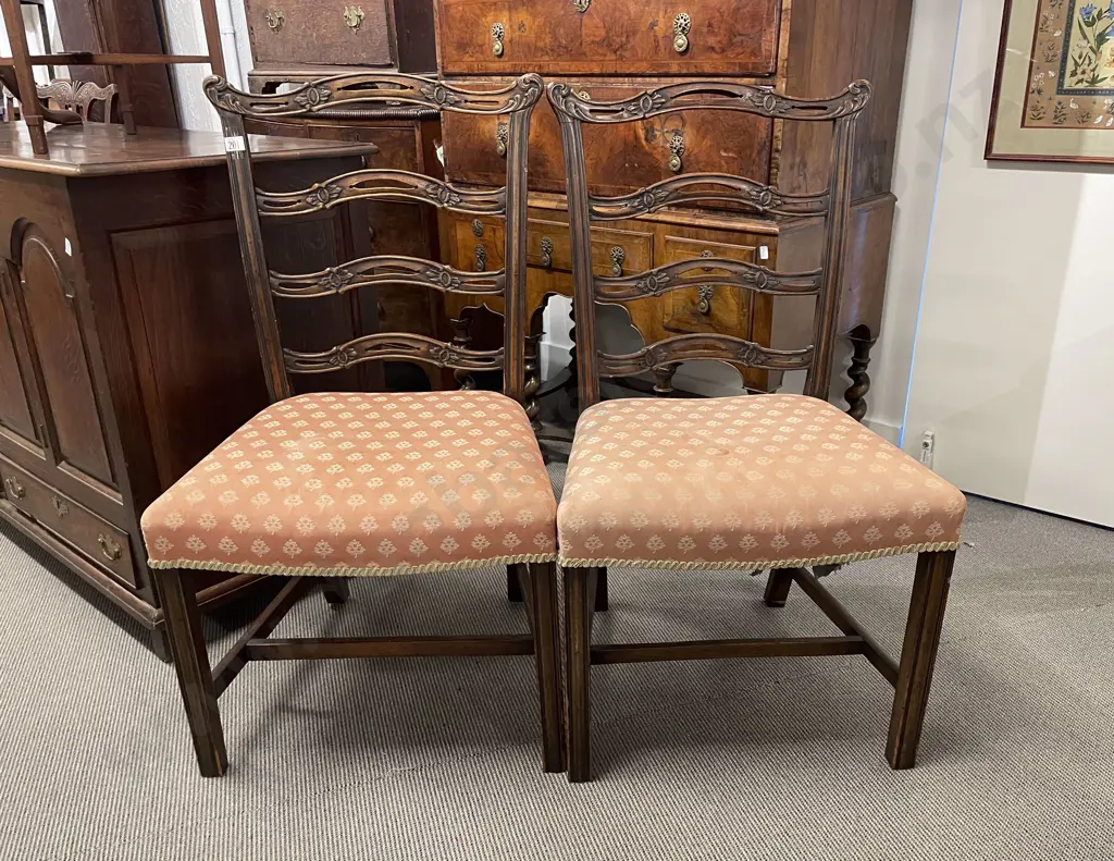 Pair Of Geo III Mahogany Ladder Back Dining Chairs Image 1++