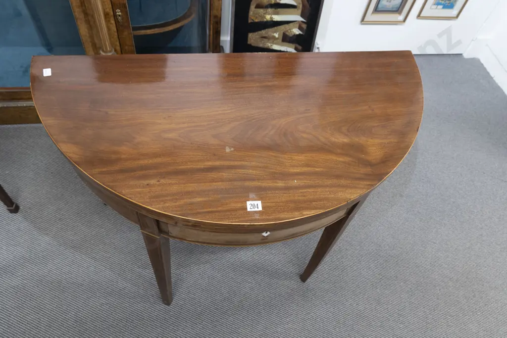 Geo III Mahogany & Inlaid D Shaped Foldover Tea Table Image 1++